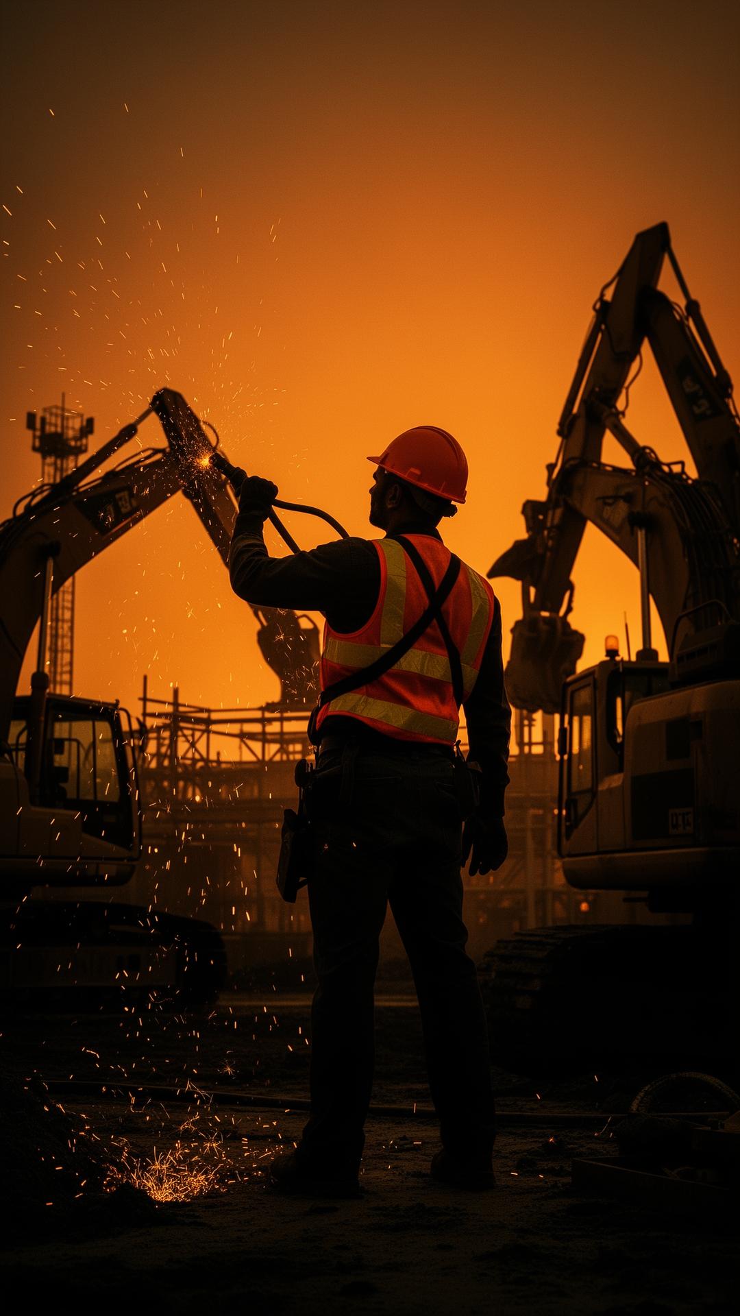 Industrial worker at sunset